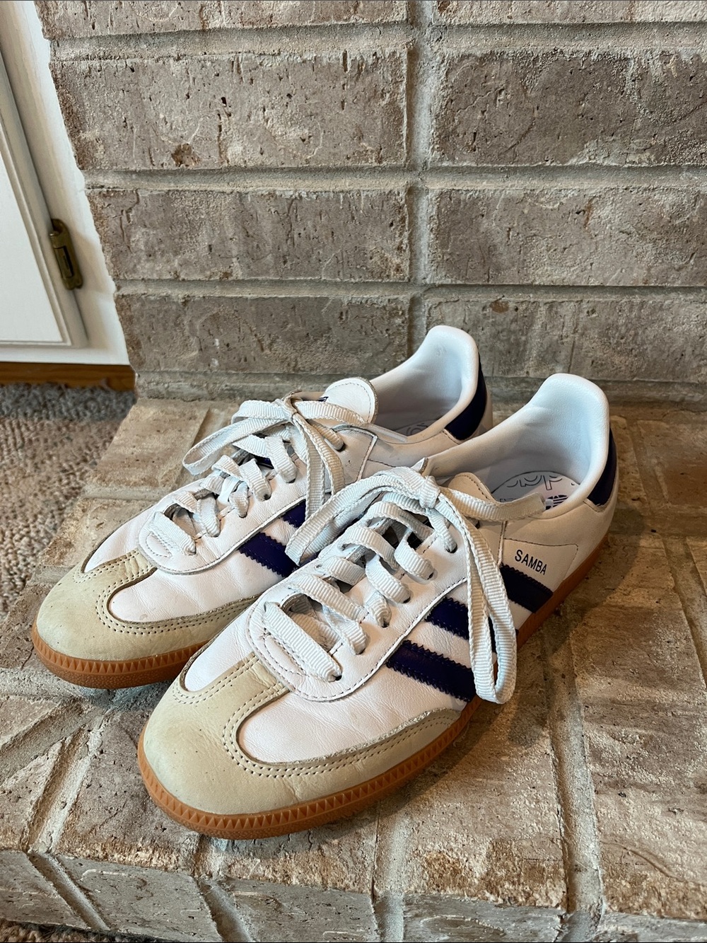 Adidas Samba White & Purple Leather Womens Sneakers size 7 1/2